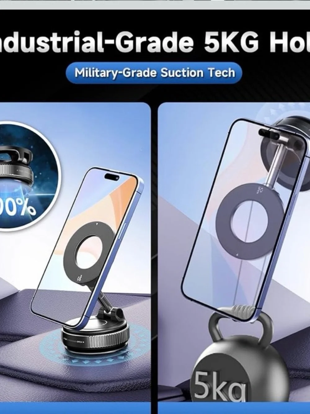 Universal Black Magnetic Phone Mount with Rotating Ring and Foldable Arm K007